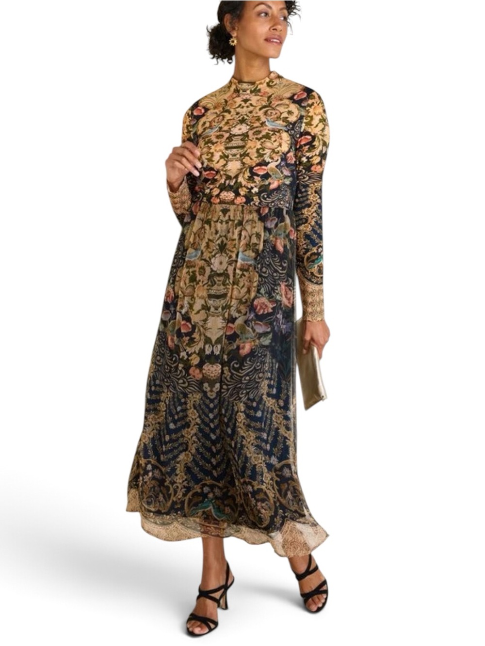 Soft Surroundings Kalista Maxi Dress Small Birds Romantic Gypsy tapestry print